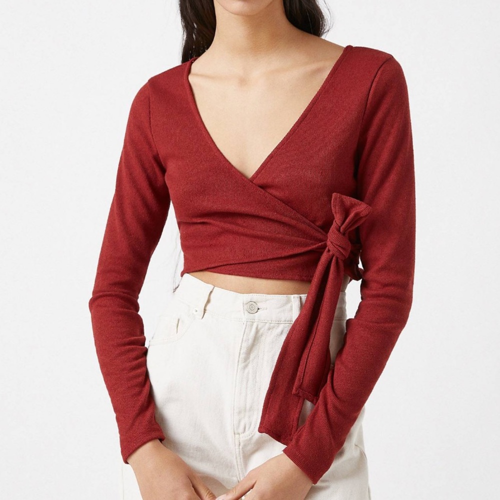 Rust Red Pull & Bear Wrap Around Crop Top
